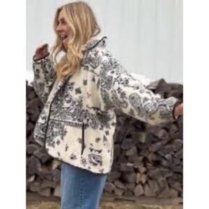 SUPEEON Black Ivory Paisley Sherpa Teddy Boho Jacket Full Zip Size L